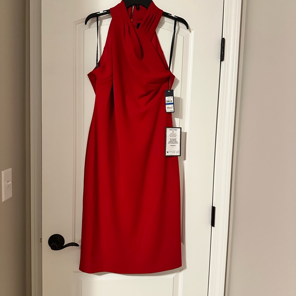Elegant Red Halter Midi Dress 🔥 NWT